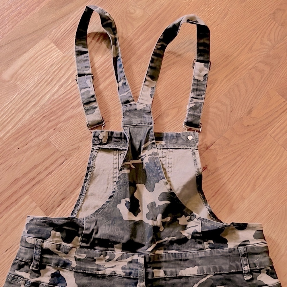🔴 CLEARANCE🔖 GREEN CAMOUFLAGE DISTRESSED RIPPED DESTROYED JEAN OVERALL SHORTS 1X - Picture 9 of 13